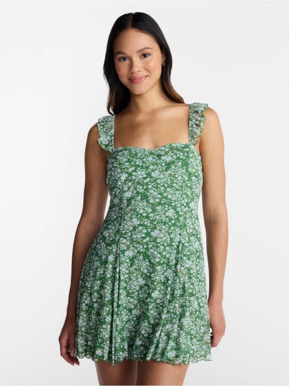 No Boundaries Green Floral Fit & Flare Mini Dress